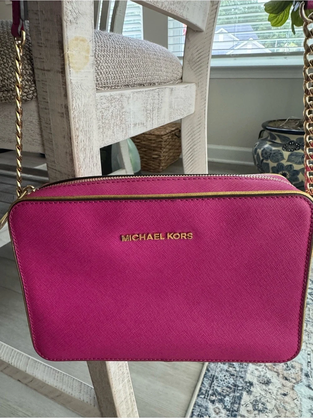 Michael Kors hot pink Crossbody with Gold Chain
